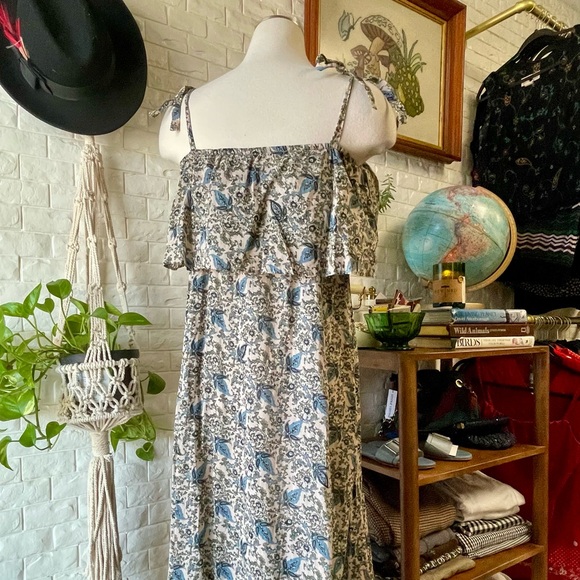 Free People Tangier Midi Dress Floral Bohemian Babydoll Peasant Maxi Size Large - Picture 11 of 15